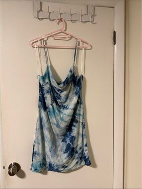 Garage Blue Tie-Dye Cowl Neck Mini Dress